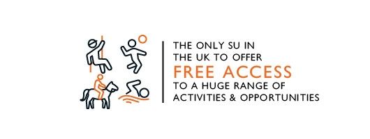 Infographic icon with text which says 'The only SU in the UK to offer free access to a huge range of activities and opportunities'